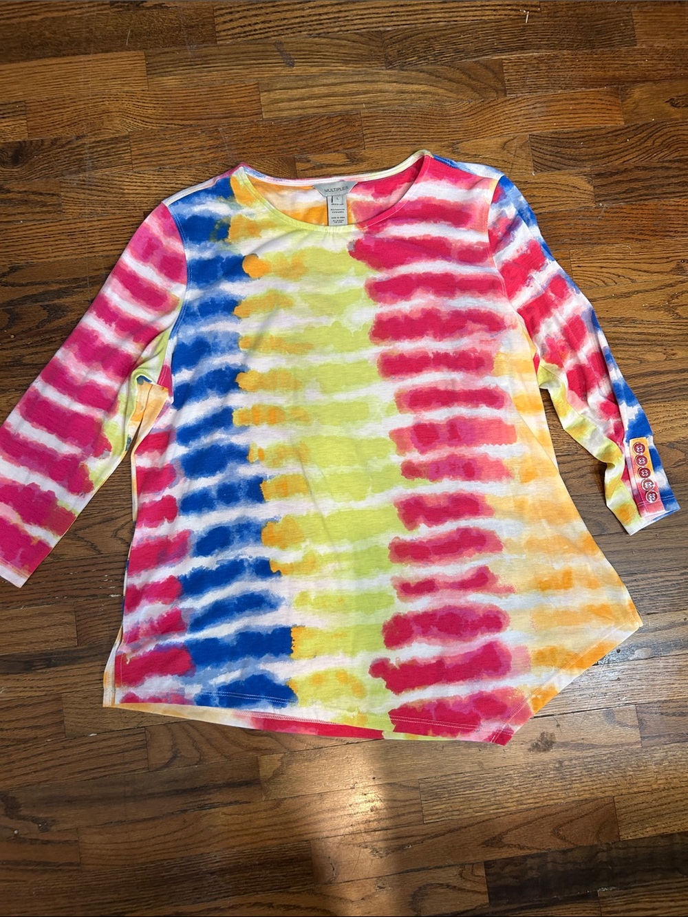 Multiples Tie-Dye Stripe Long Sleeve Top in Pink, Blue, Yellow, Orange